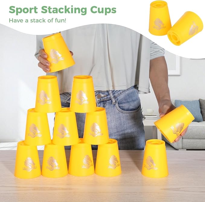 yeesport 48 PCS Sport Stacking Cups with Horse Pattern, Sport Training Game for Challenge Competition, Plastic Stacking Cups, Classic Family Game for Youth and Adults, Red+Blue+Green+Yellow