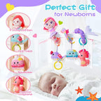 Koty Carseat Toys Hanging, Pink Mermaid Stroller Toys for Babies 0-6 Months, Baby Car Seat Toy with Crinkle, Teether, Music Box, Rattle, BB Squeaker for Babies Boys Girls Gifts (Pink Mermaid)