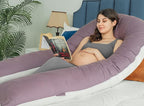 QUEEN ROSE Extra Long U Shaped Body Pillow, 65in Pregnancy Pillows for Sleeping, Full Body Support for Adults and Maternity Women, Cooling Sateen Cover, Purple and White