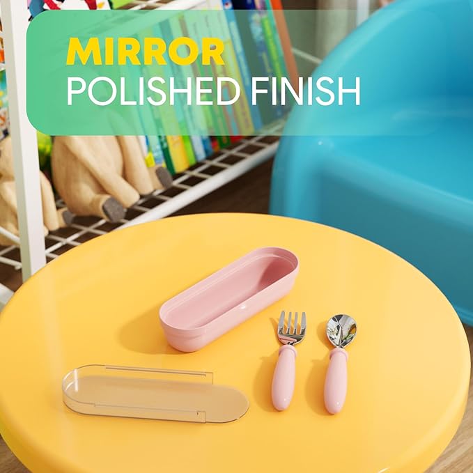Toddler Utensils, Toddler Forks and Spoons, Baby Utensils Set with Storage Box for Self Feeding Safe, Dishwasher Safe (2 Set with Case)