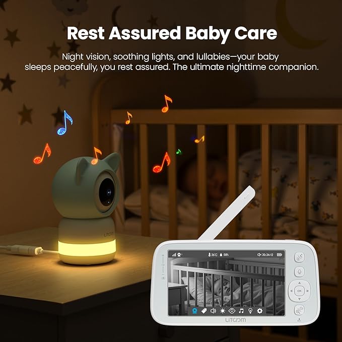 litokam 4MP Baby Monitor with Camera and Audio, 5-inch 1080P Split-Screen, No WiFi & 5G/2.4G WiFi, Remote Pan-Tilt-Zoom, Night Vision, VOX, Temperature Sensor, 2-Way Talk, 7 Lullabies, 1000ft Range