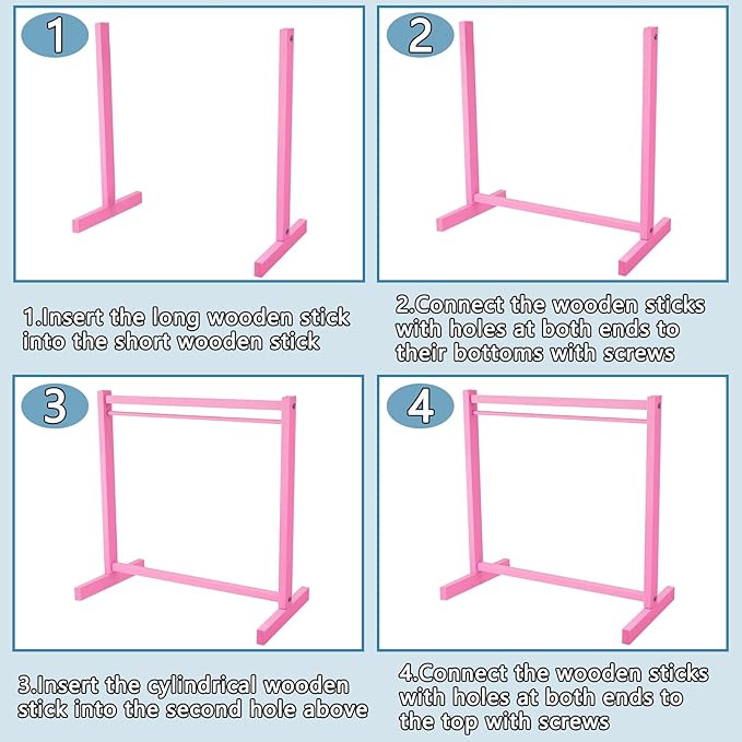 Civaner 11 Pcs Doll Garment Rack with Wooden Clothes Hanger for 18 Inch Girl Doll Clothes Mini Hangers Wardrobe Furniture Accessories for Dollhouse Baby Shower Supplies (Pink)