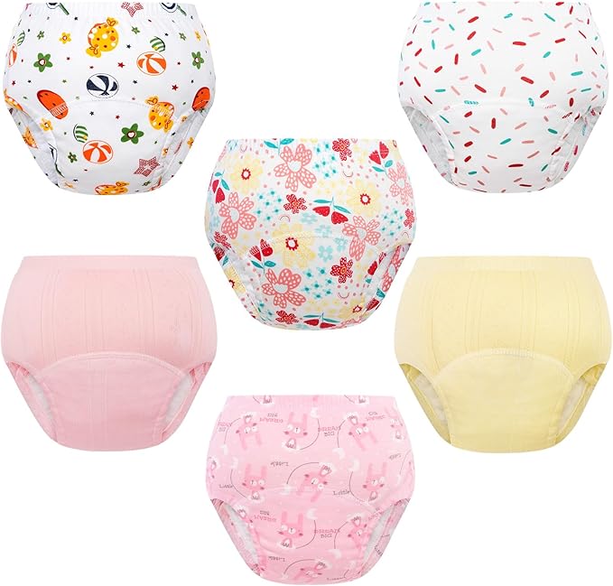 Baby Cotton Training Pants 6 Packs Toilet Training Underpants Absorbent Toddler Potty Training Underwear 2T-5T