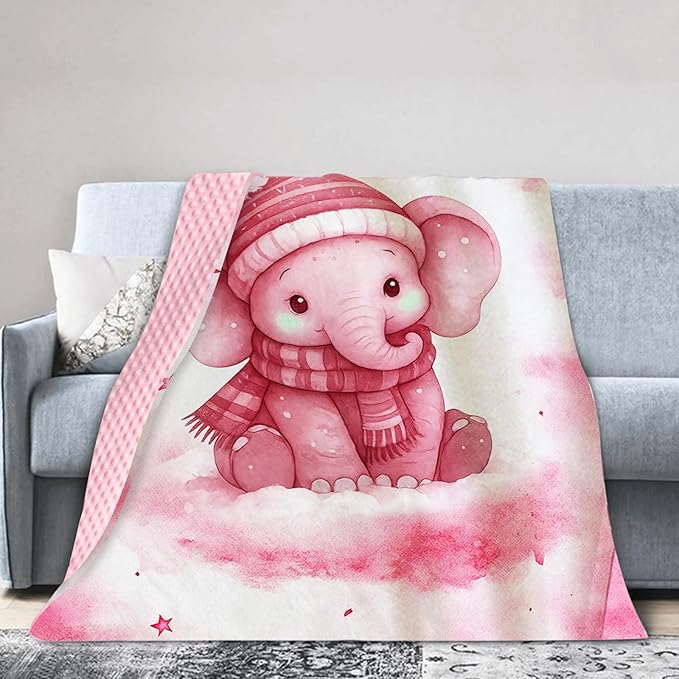 Personalized Baby Blankets for Girls, Custom Name Pink Elephant Pattern Baby Blanket, Soft Minky Dot Blanket for Newborns and Toddlers, Ideal for Baby Showers Christmas Brithday Gifts