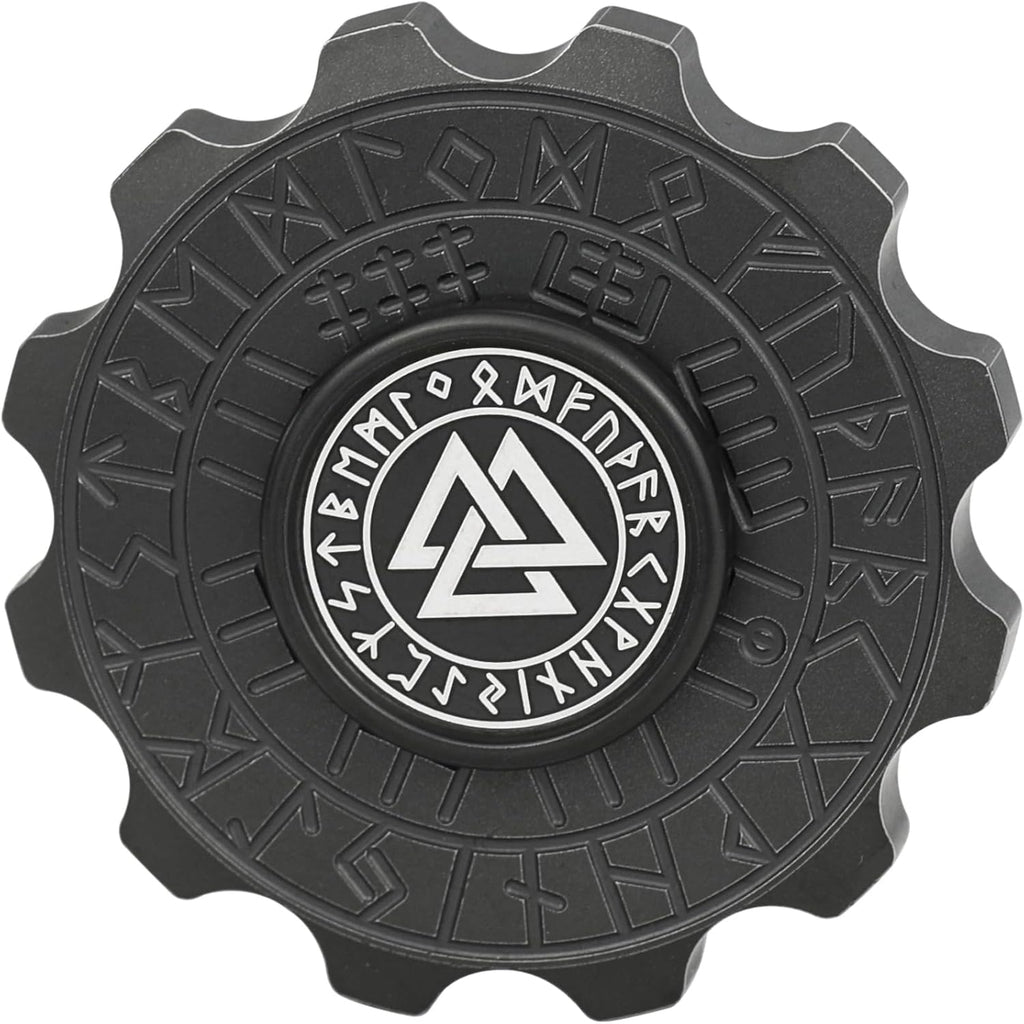 FREELOVE Metal Fidget Spinner, Viking Pirate Haptic Gyro, Heavy Stainless Steel Hand Spinning, Small Round Gear Fidget Block, Premium Bearing Silent Long Spinning for Adults Anxiety Cool, Black