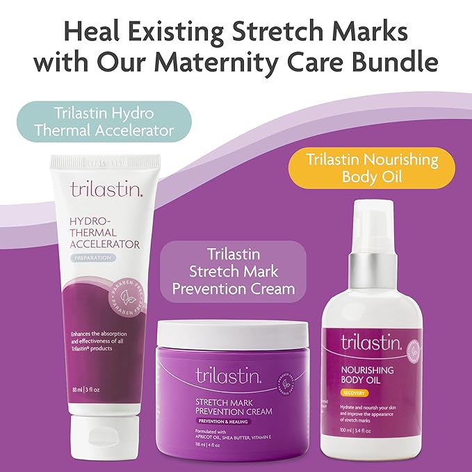 TriLASTIN Maternity Stretch Mark Cream for Pregnancy - 4 fl oz - Paraben-Free & Hypoallergenic - Prevents Stretch Marks & Improves Elasticity - Shea Butter & Belly Cream for Pregnant Women