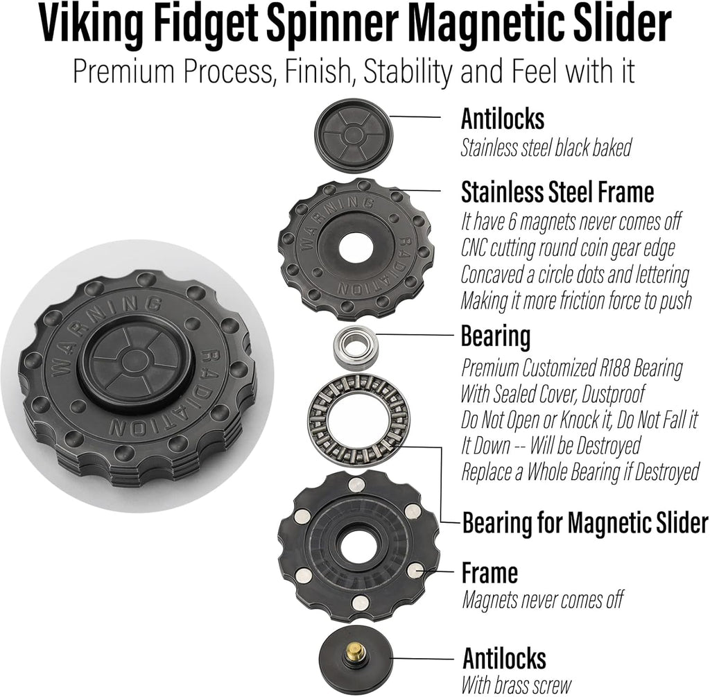 FREELOVE Metal Fidget Spinner Magnetic Slider, Spinning Haptic Clicker, Heavy Stainless Steel Spin Clicky, Small Round Gear Click Gyro, Premium Silent Bearing, Adults Anxiety Cool, Nuc Black