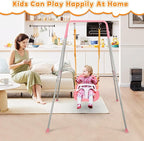 4-in-1 Toddler Swing Set & Baby Jumper and Bouncer for Toddlers, Foldable Baby Swing Stand for Outdoor Indoor Play, Easy to Assemble and Store for Ages 6 Months to 10 Years Old(Pink)