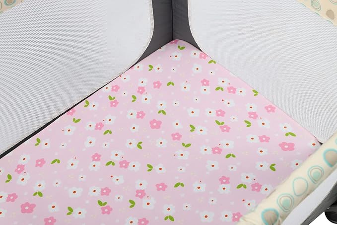 Onacosht Pack n Play Sheets 3 Pack Fitted for Baby Girl, Stretchy Jersey Knitted Portable Mini Crib Sheets Playard Mattress Cover, Pink Floral