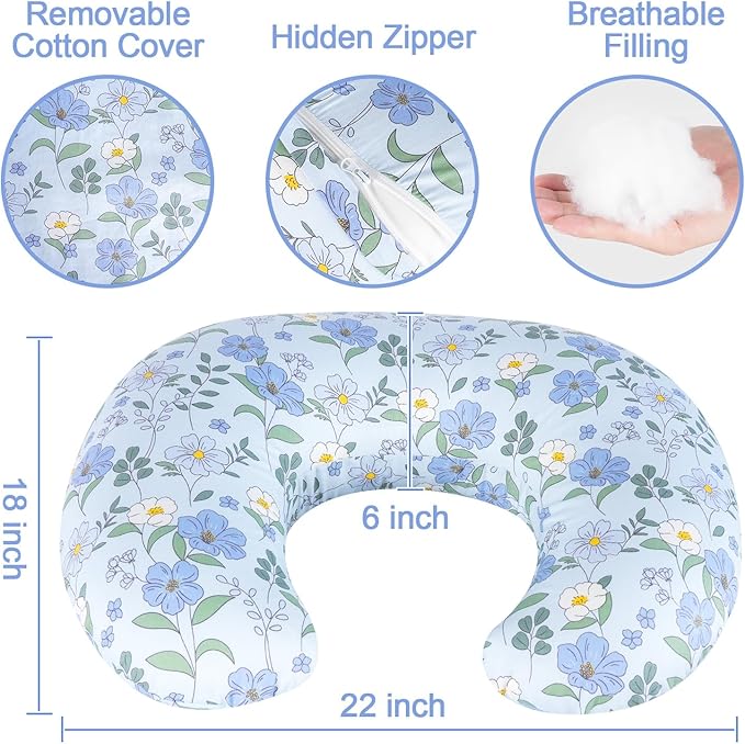 Nursing Pillow, Breastfeeding Pillow with Removable Cotton Cover, Baby Feeding Pillow for Mom Easier Breast Feeding and Bottle Feeding, Breastfeeding Support Cushion for Newborn (Flower)