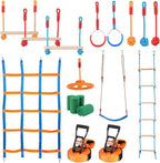 VEVOR Warrior Obstacle Course for Kids, 56FT Slackline with Gym Rings, Monkey Bars, Rope Knots, Portable Outdoor Course Training Equipment Set for Backyard