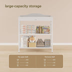 Baby Changing Table, Diaper Changing Station with Pad and Wheels, Two-Tier Open Storage Shelves, Waterproof Diaper pad & Safety Strap, Compact Baby Furniture for Nursery, White