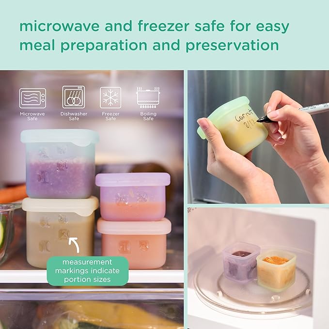 Olababy Clear Sense Silicone Storage Containers 4pk for Baby Food, Snacks, Formula, Puree, Sauce & More | Micro Plastic & BPA-Free | Daycare Essentials for Toddlers and Kids (Lilac, 4 oz / 120 ml)