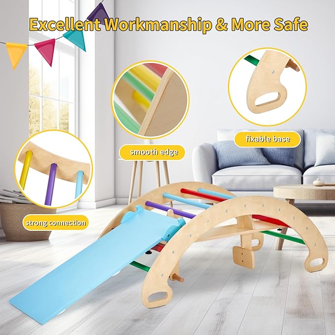 9-in-1 Climbing Triangle Set with Detachable Wooden Climbing Arch for Rocking Horse and Climbing, Indoor Triangle Jungle Playground Gym for Toddlers