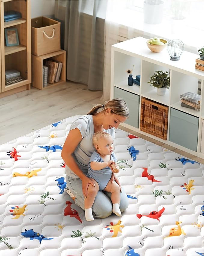 Odorless Premium Foam Baby Play Mat 79" x 59", Soft Microfiber Fabric Crawling Mat for Floor- Comfortable and Hypoallergenic, Non-Slip Cushioned Floor Playpen mat for Infants,Babies,Toddlers