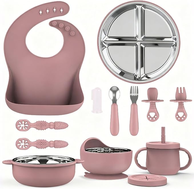 13 Pack Silicone Baby Feeding Set, BPA-Free Toddler Feeding Supplies, Include Suction Plates, Baby Bowls, Silicone Fork & Spoon, and More, First Stage Baby Dish Set - 6+ Months
