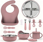 13 Pack Silicone Baby Feeding Set, BPA-Free Toddler Feeding Supplies, Include Suction Plates, Baby Bowls, Silicone Fork & Spoon, and More, First Stage Baby Dish Set - 6+ Months