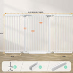 40.5" Extra Tall Baby Gate Pressure Mounted, 65.8"-68.5" Extra Wide Dog Pet Gate Indoor for Doorway, Metal Long Safety Child Gate, Auto Close Swinging Baby Gate for Kids Stairs, White