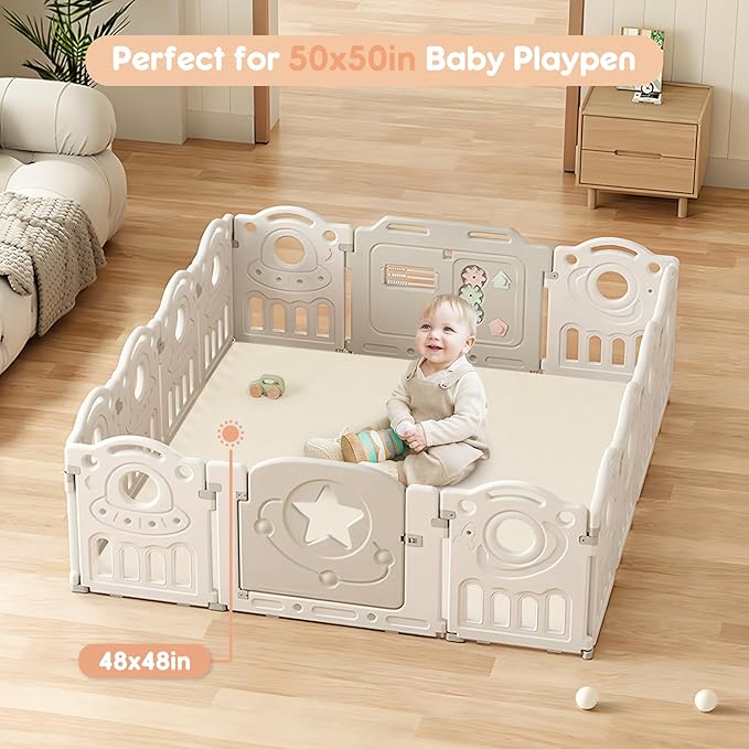 Padded Baby Play Mat, Super Soft Vegan Leather Floor Mat for Baby Girls and Boys, 48x48 Non-Slip Thick Foam Cushioned Playmat for Babies 6-12 Months, Fits Nicely Into 50x50 Playpen Mat, Pink