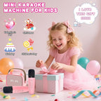 Mgaolo Upgraded Mini Karaoke Machine Toy for Kids, Portable Bluetooth Speaker with 2 Wireless Mics, Emoji & Colorful LED Lights, Home Travel & Party Play Gifts for Boys Girls (Pink)