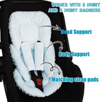 GFU Infant Car Seat Insert Head and Body Support, Reversible Newborn Insert for Carseat with Strap Pads, Soft Stroller Cushion Pillow Insert for Boys and Girls, Fits for Stroller, Swing, Lightblue