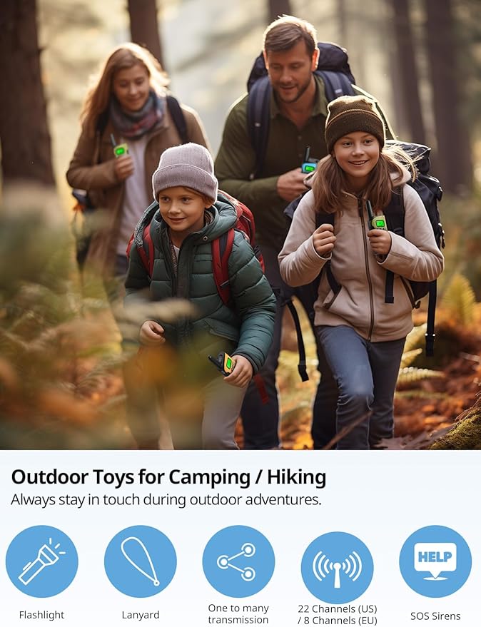 Walkie Talkies for Kids Rechargeable,Toys for Boys and Girls, 2 Pack Long Range 2-Way Radios, Birthday Gifts,Christmas Stockings, Outdoor Play, Family Games, Hiking Camping Gear