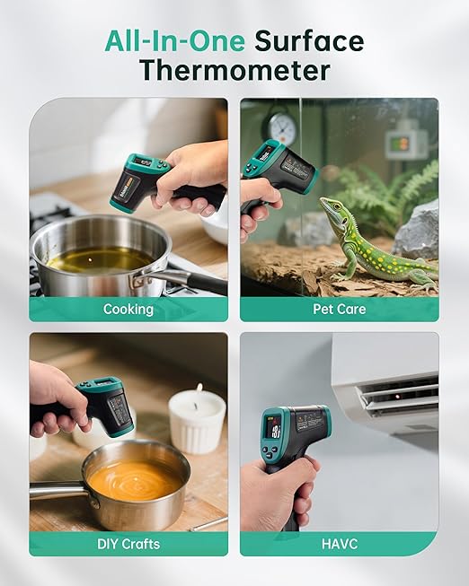 ERICKHILL ROOKMAX Infrared Thermometer Gun, Non-Contact Laser, Adjustable Emissivity, Color LCD, -58°F to 1472°F (-50°C to 800°C), for HVAC, Cooking & BBQ, Automotive, Freezer - Dark Green