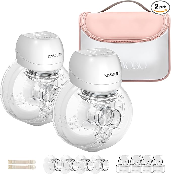 ABP-1508 Hands Free Breast Pump Wearable with Storage Bag, Wearable Breastfeeding Pump Strong Suction, Low Noise, 3 Modes 9 Levels, with 21/24mm Insert/Flange, 2 Pack (White)