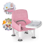 Baby Travel Booster Seat with Double Tray, BabyBond Upgraded Toddler Portable Baby Chair, Booster Seat for Dining Table, Stable and Foldable Booster Baby Chair for Indoor/Outdoor (Pink)