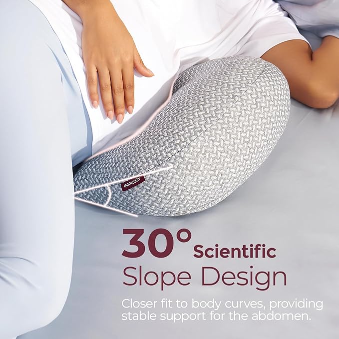Momcozy Memory Foam Portable Pregnancy Pillow – W Shaped Maternity Great Support for Side Sleepers, Adjustable Travel Wedge Pillow for Back, Belly, and Hip Relief, Ideal for Pregnant Women, Grey