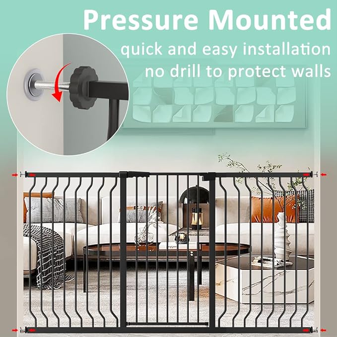ALLAIBB Black 40.55" Extra Tall Wide 29.92-46.06" Baby Gate Pressure Mounted Walk Through Child Kids Safety Toddler Tension Pet Dog Gates with Extension for Doorways Kitchen