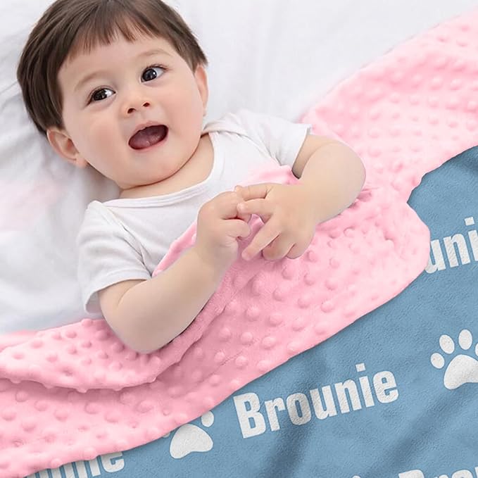 Personalized Baby Blankets for Boys Girls, Custom Name Blue Dog Paws Pattern Baby Blanket, Soft Minky Dot Blanket for Newborns and Toddlers, Ideal for Baby Showers Christmas Brithday Gifts