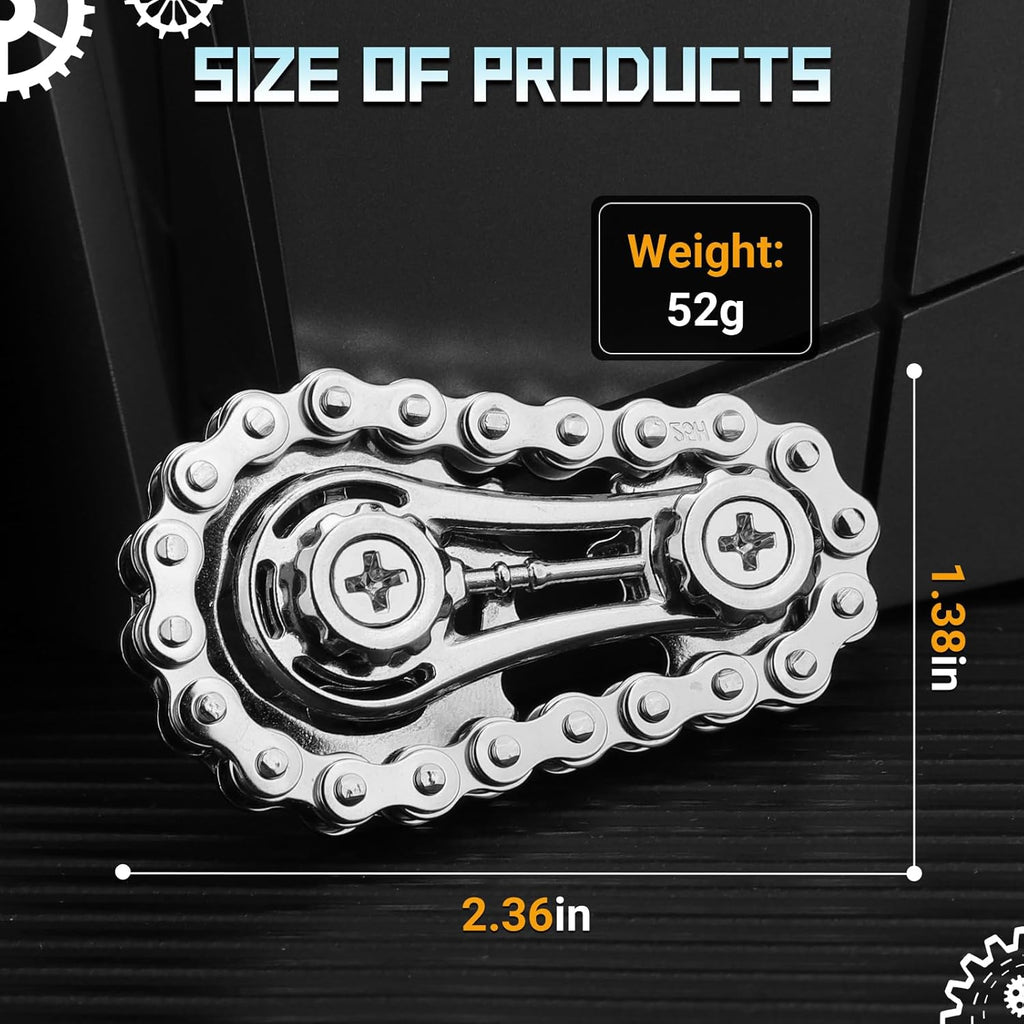 Sprocket Fidget Chain Bike Bicycle Spinner Toy for Kids Adults, Gear Hand Roller Strengthener for Boy Man, EDC Novelty Finger Spinner Desk Toy for Stress Relief, Cool Birthday Gift Party Favor