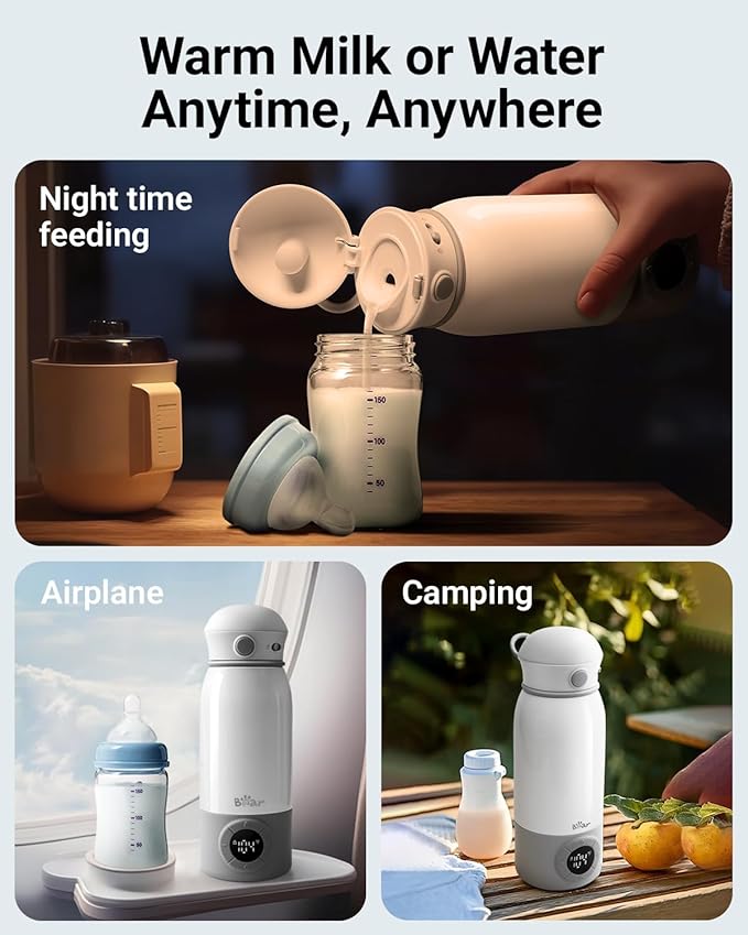 Bear Portable Bottle Warmer for Travel, Milk Warmer for Breastmilk Formula, 17oz Large Capacity Water Warmer with Precise Temp Control, Fast Heating&Long Battery for Travel Car Airplane