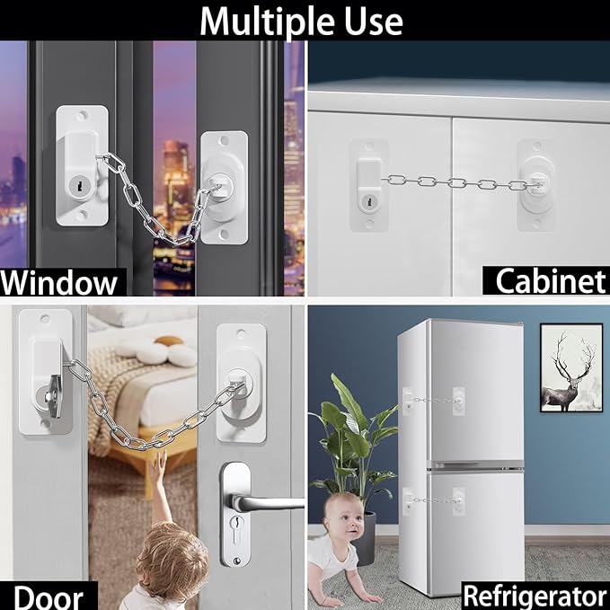 CMINGJ (6 Pack) Child Safety Locks, Adjustable Refrigerator Lock with Keys, for Fridge, Door, Drawers, Toilet and Child Safety Cabinet Lock, door lock, window lock for Kids and Toddlers (White)