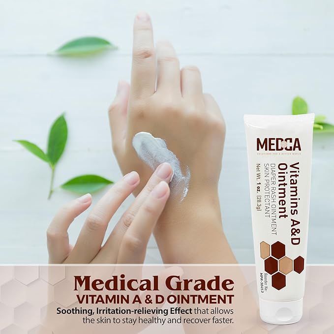 MEDca Vitamin A & D Diaper Rash Ointment- Protectant Cream For Sensitive Baby Skin - Lanolin & Petrolatum Formula, Dry-Cracked Hands/Feet/Face Skin, 1oz Tube, Bulk Case of 72