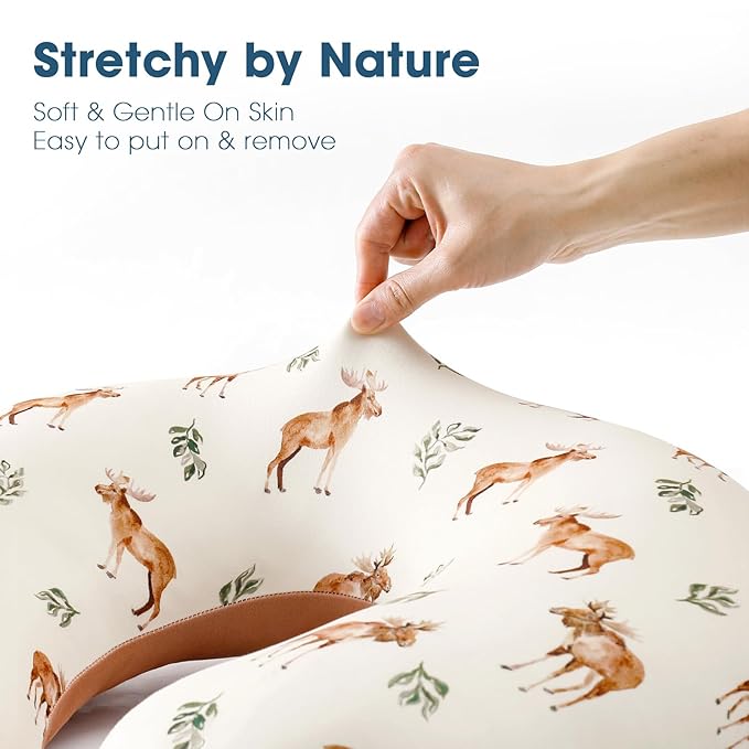 GRSSDER Reversible Nursing Pillow Cover, Ultra Soft Stretchy Minky Removable Nursing Covers Fitted for Breastfeeding Pillows Snug and Safe, Elk