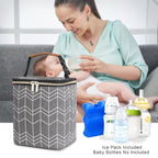Breast Milk Cooler Bag with Ice Pack Fits 4 Baby Bottles Up to 9 Ounce, Baby Bottle Bag Great for Nursing Mom Daycare, Grey