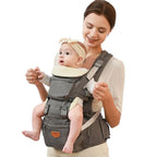 SUNVENO 3 in 1 Ergonomic Baby Carrier with Hip Seat for Newborns and Toddlers, Supports 20 lbs and Up, Waist and Back Relief with Large Weight Capacity for All Season Use, Grey