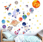 Outer Space Wall Stickers for Kids: Peel and Stick Astronaut Planets Rocket Wall Decals - Wall Art Decor Kids Supplies Ages 1 2 3 4 5 6 7 8 9 10 11 12 Year