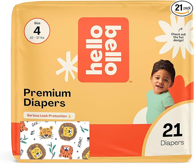Hello Bello Diapers, Size 4 (22-37 lbs) Wild Cats, 21 Count of Premium Disposable Baby Diapers, Hypoallergenic with Soft, Cloth-Like Feel