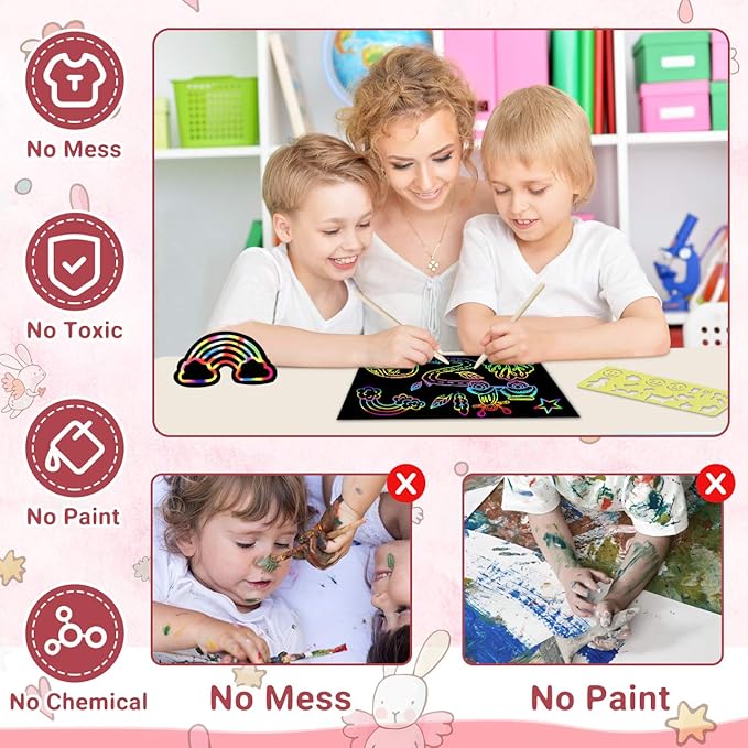 Rainbow Scratch Paper Art for Kids: 60PCS Magic Arts Crafts Gifts Toys for Girls Boys Ages 4 5 6 7 8 9 Games Activities for Birthday Family Valentines Christmas Stocking Stuffers Easter