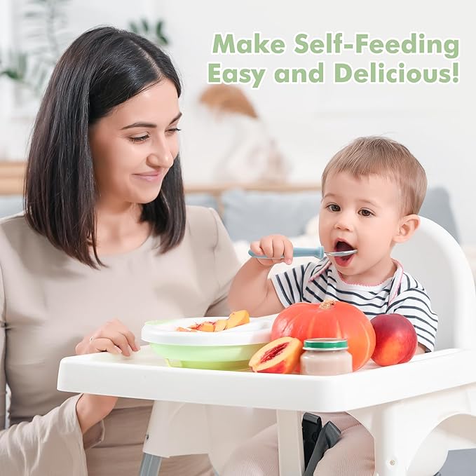 DRKIO 8 PCS Toddler Spoons Set - Baby Spoons with Silicone Handle Children safe 18/8 Stainless Steel Toddler Utensils Set for Self Feeding Kids Silverware Anti-Choke Design Food Grade Dishwasher Safe