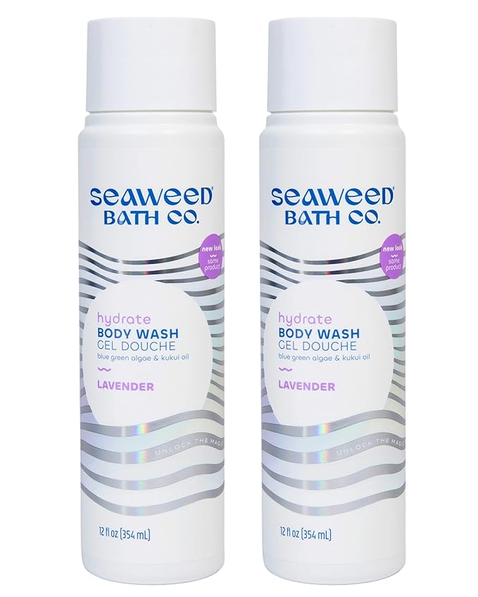 Seaweed Bath Co. Hydrate Body Wash - Lavender | Hydrating Foaming Cleanser with Soothing Natural Ingredients | Vegan, Paraben and Sulfate Free Shower Gel for Men and Women | 12 oz (Pack of 2)