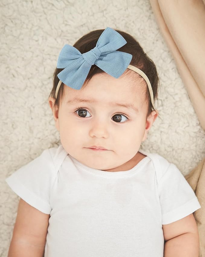 doboi 10PCS Baby Girls Headbands Hair Bows Nylon Cotton Linen Hairbands Handmade Hair Accessories for Newborn Infant Toddlers Little Girl and Kids 3.5Inches