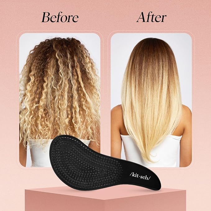 Kitsch Detangler Brush – Gentle Curly Hair Brush with Flexible Bristles for All Hair Types - Wet or Dry | Detangling Hair Brushes for Women & Men, Adults & Kids - Black