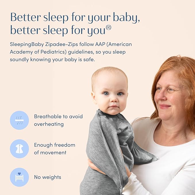SleepingBaby Zipadee-Zip Transition Swaddle - Cozy Baby Swaddling Blanket with Zipper Convenience - Roomy Wearable Blanket for Easy Diaper Changes - 12-24 Month - Hall of Fame Grey Heather
