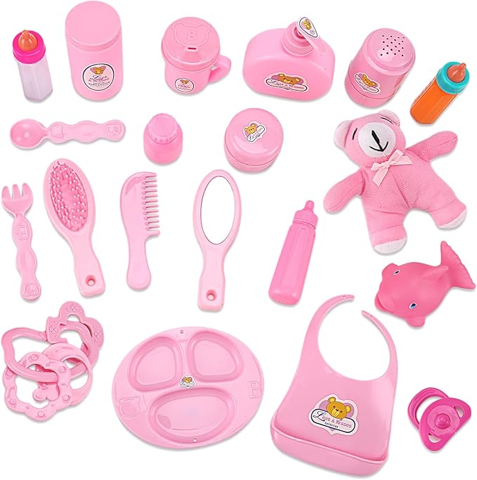 28 PCS Baby Doll Accessories Complete Car Set - Doll Feeding Pretend Playset for Kids, Girls with Magic Milk Bottles in a Storage Bag