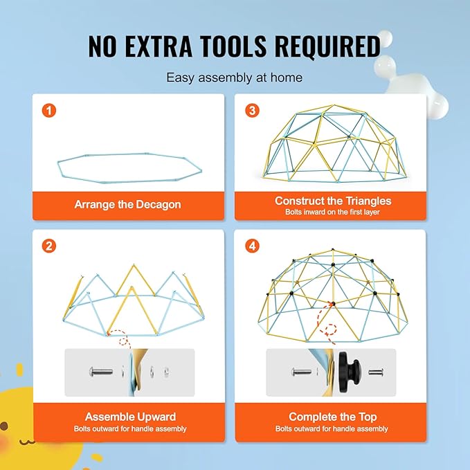 VEVOR Climbing Dome, 10FT Geometric Dome Climber with Hammock and Swing, Jungle Gym Supports 750LBS and Easy Assembly for Kids 3 to 10 Years Old, with Climbing Grip, Outdoor Backyard Play Equipment