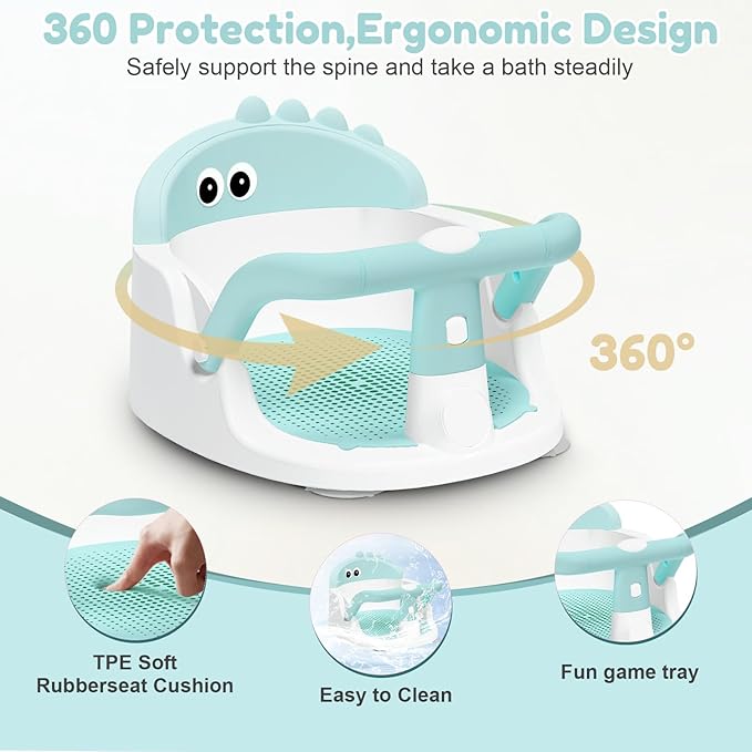 Baby Bath Seat for Babies 6 Months & Up Sitting Up, Non-Slip Baby Bath Chair with Suction Cup, Safe and Comfortable Portable Infant Bath Seat for Bathroom, Bathtub Tub, Easy to Clean (Green)